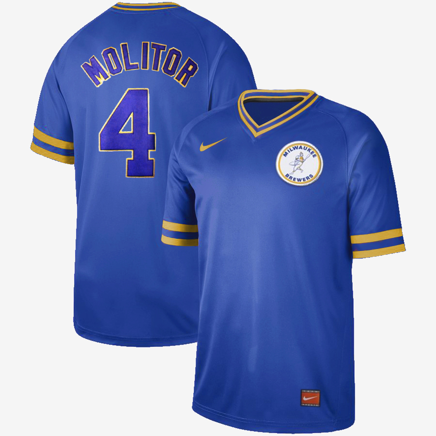 Men's Milwaukee Brewers #4 Paul Molitor Cooperstown Collection Legend Stitched Jersey